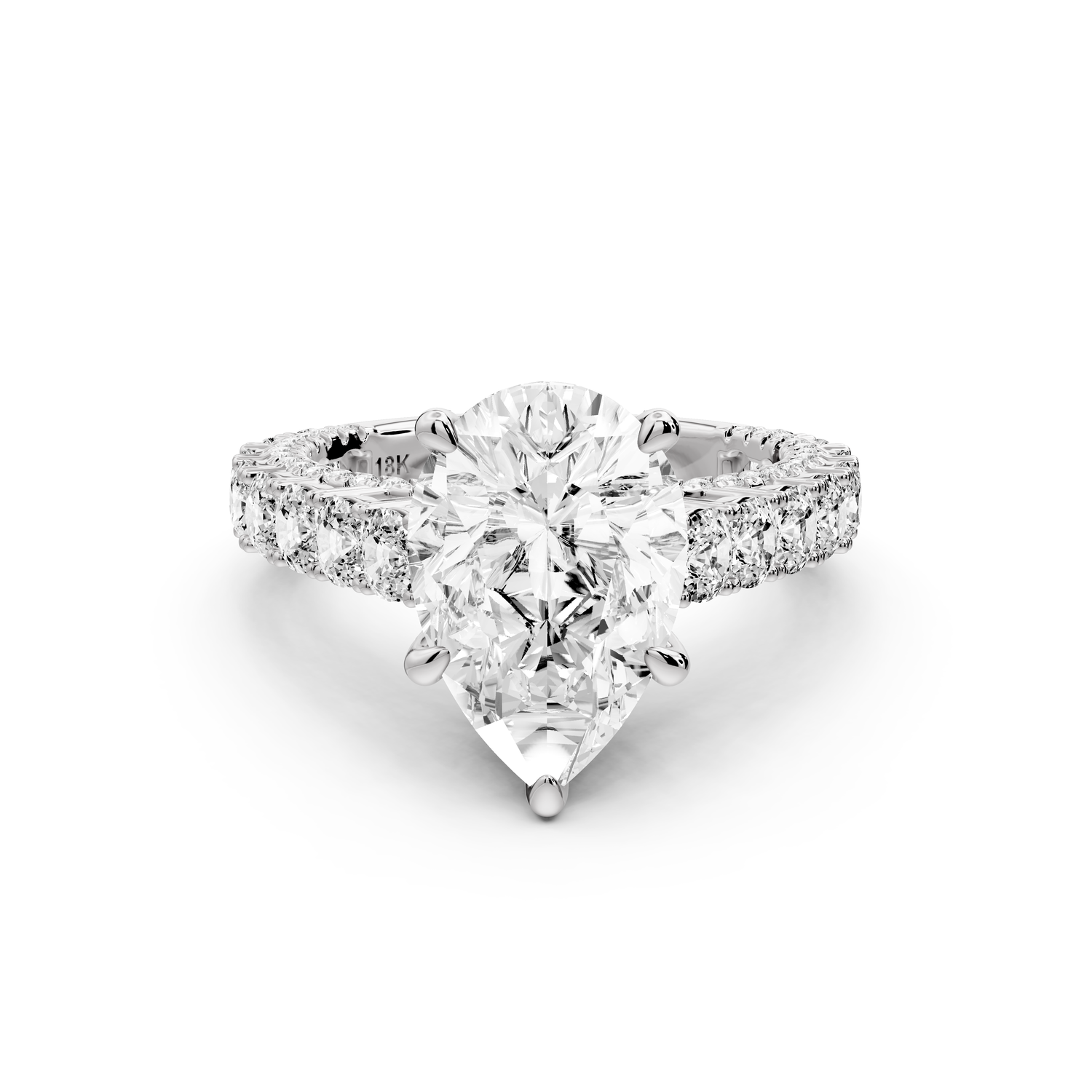 Ivy - 3ct 14k white gold pear Diamond Crown Cathedral Rollover Pavé Engagement Ring