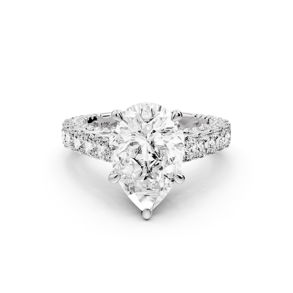 Ivy - 3ct 14k white gold pear Diamond Crown Cathedral Rollover Pavé Engagement Ring