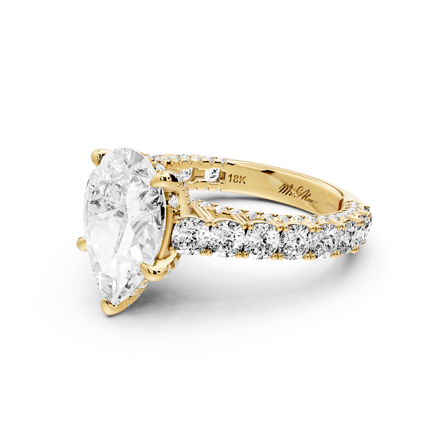 Ivy - 3ct 14k yellow gold pear Diamond Crown Cathedral Rollover Pavé Engagement Ring