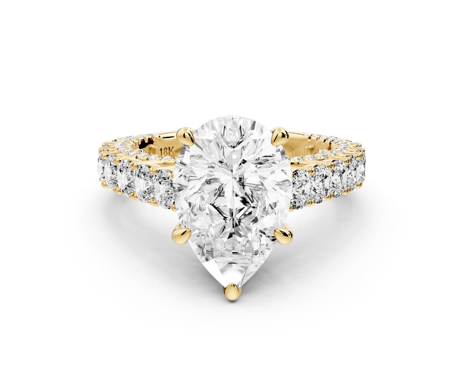 Ivy - 3ct 14k yellow gold pear Diamond Crown Cathedral Rollover Pavé Engagement Ring