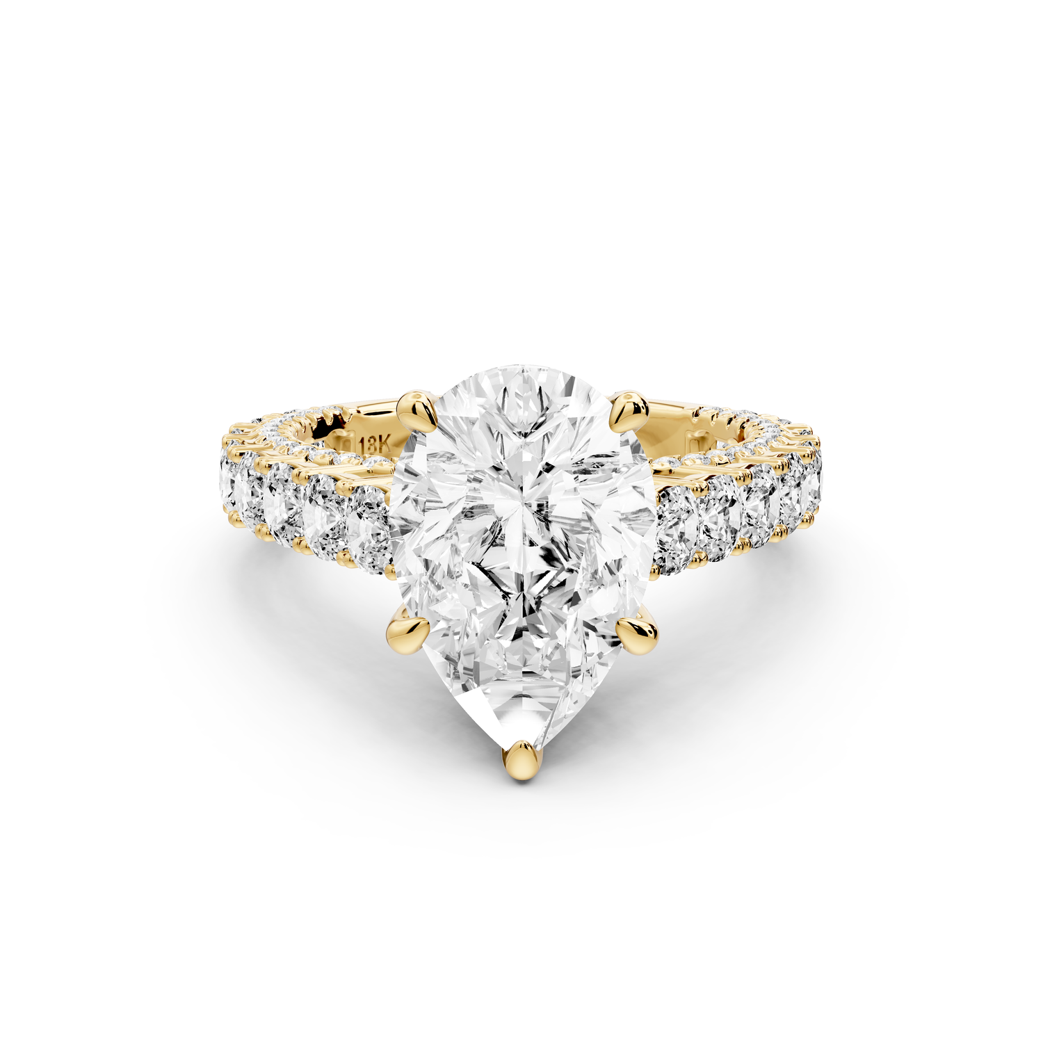 Ivy - 3ct 14k yellow gold pear Diamond Crown Cathedral Rollover Pavé Engagement Ring