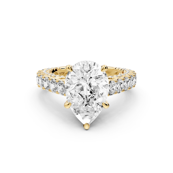 Ivy - 3ct 14k yellow gold pear Diamond Crown Cathedral Rollover Pavé Engagement Ring