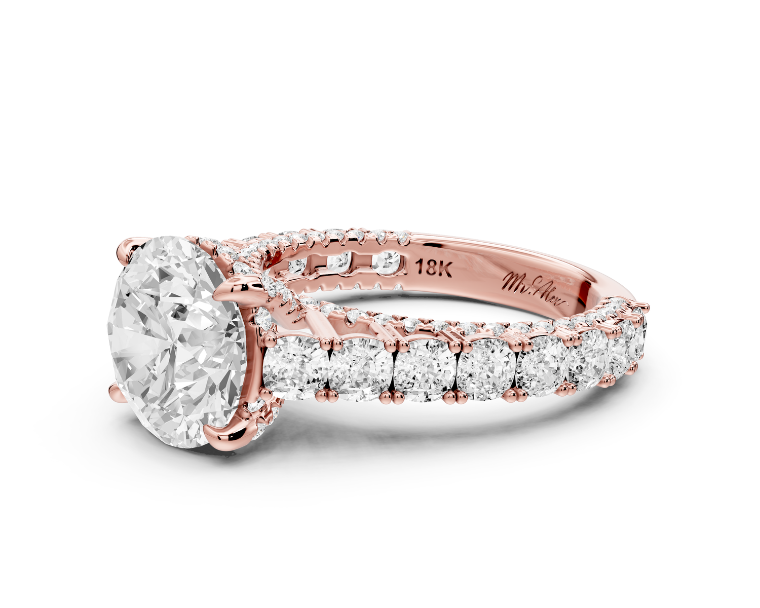 Ivy - 3ct 14k rose gold round Diamond Crown Cathedral Rollover Pavé Engagement Ring