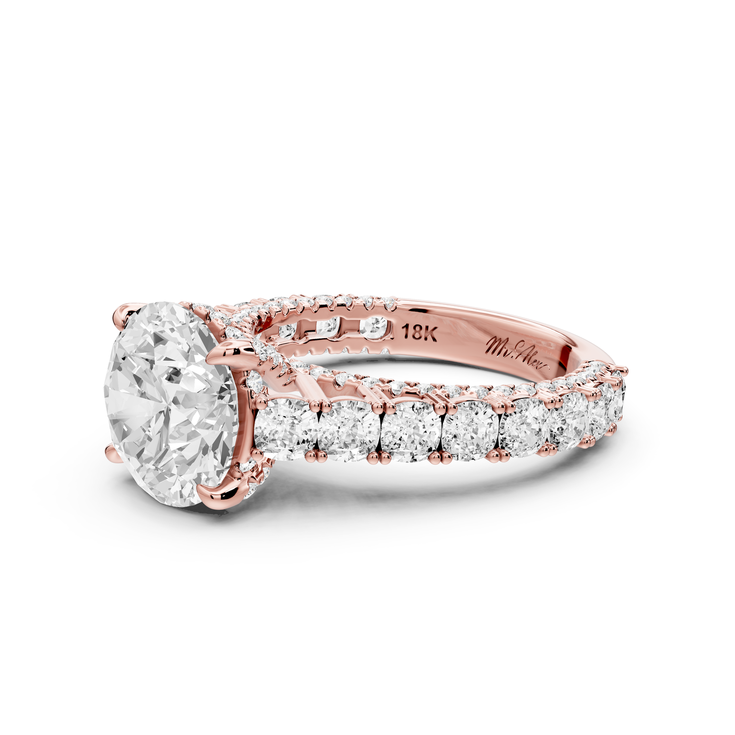 Ivy - 3ct 14k rose gold round Diamond Crown Cathedral Rollover Pavé Engagement Ring