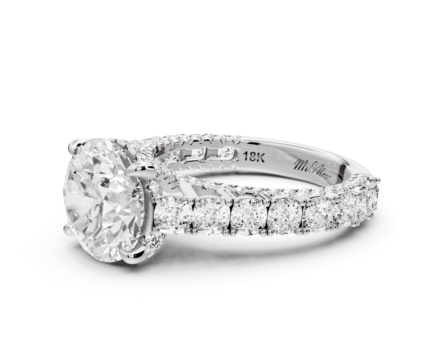 Ivy - 3ct 14k white gold round Diamond Crown Cathedral Rollover Pavé Engagement Ring