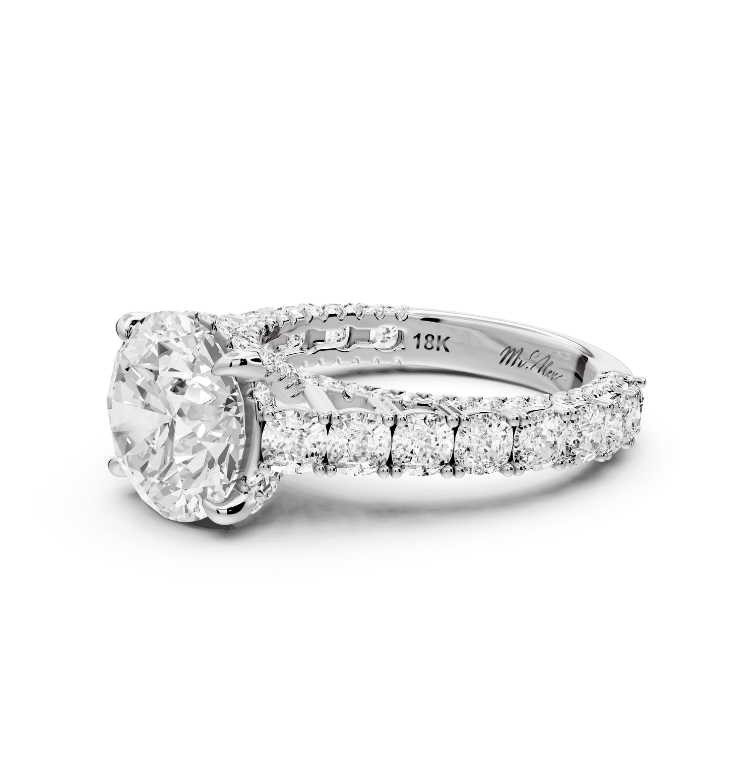 Ivy - 3ct 14k white gold round Diamond Crown Cathedral Rollover Pavé Engagement Ring