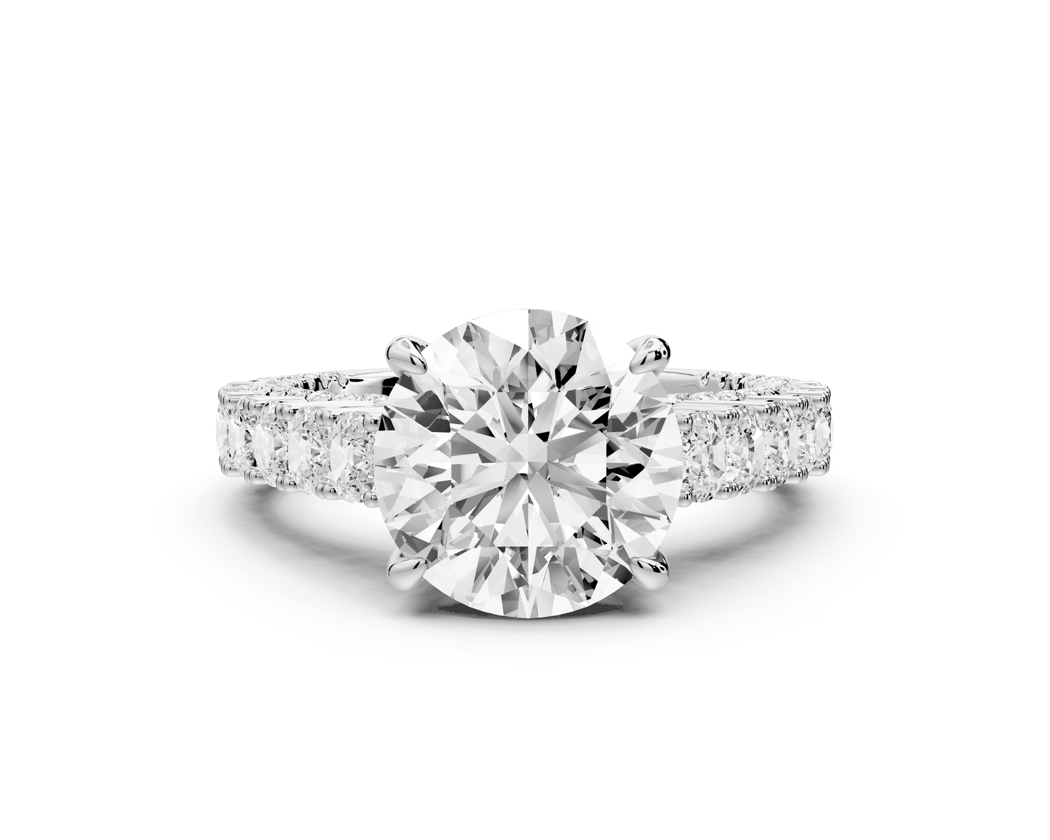 Ivy - 3ct 14k white gold round Diamond Crown Cathedral Rollover Pavé Engagement Ring