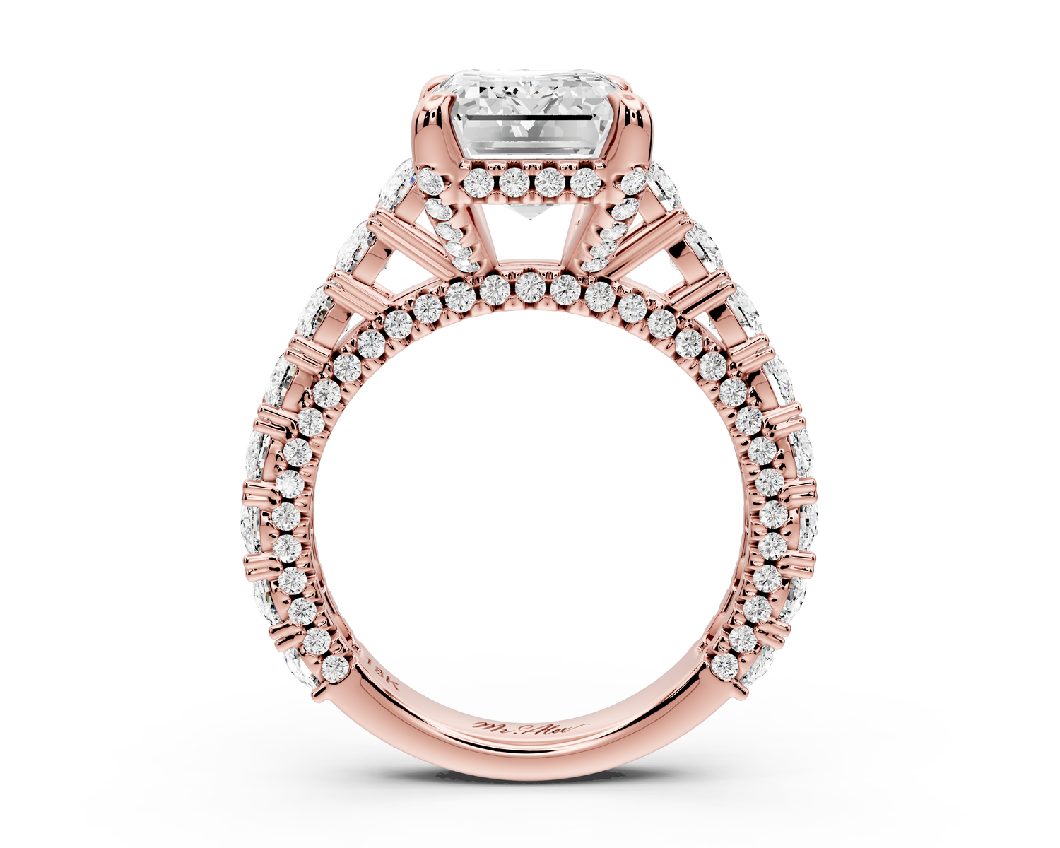 Ivy - 4ct 14k rose gold emerald Diamond Crown Cathedral Rollover Pavé Engagement Ring