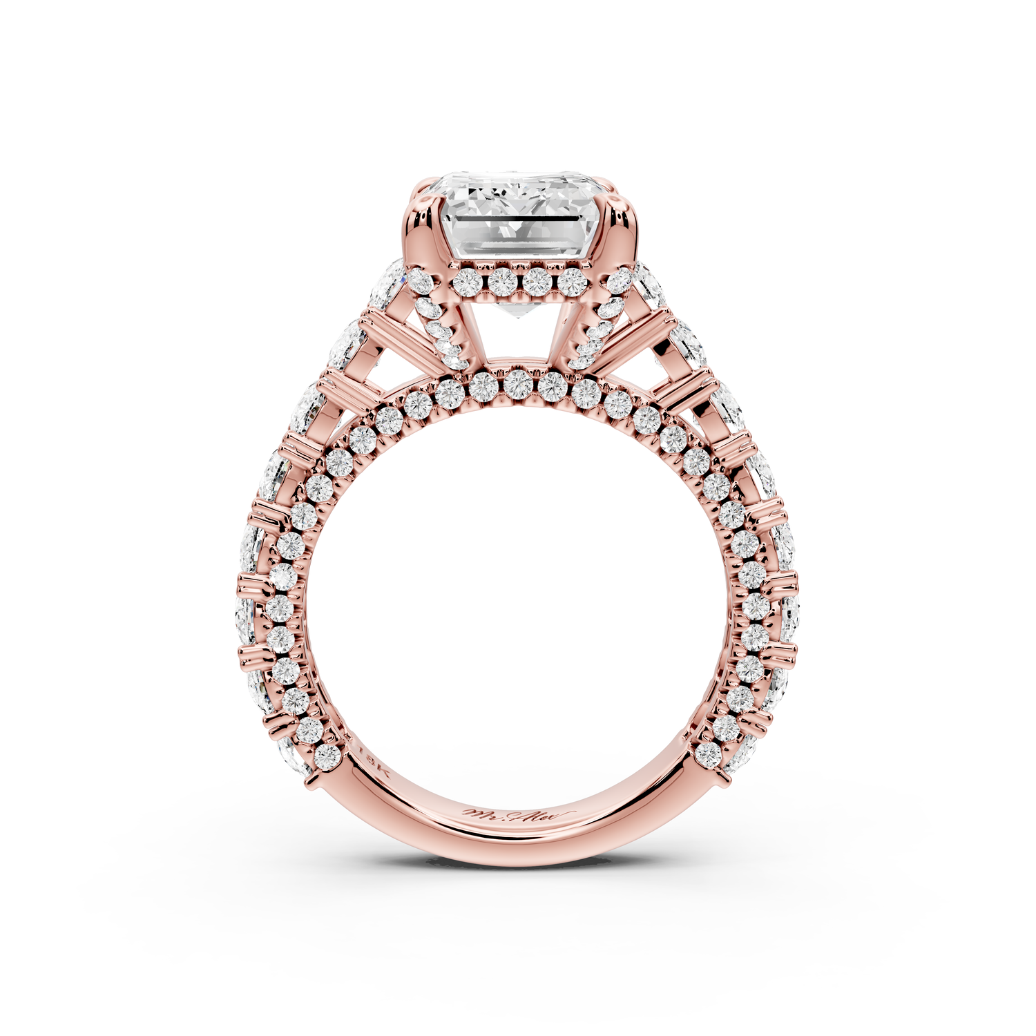 Ivy - 4ct 14k rose gold emerald Diamond Crown Cathedral Rollover Pavé Engagement Ring