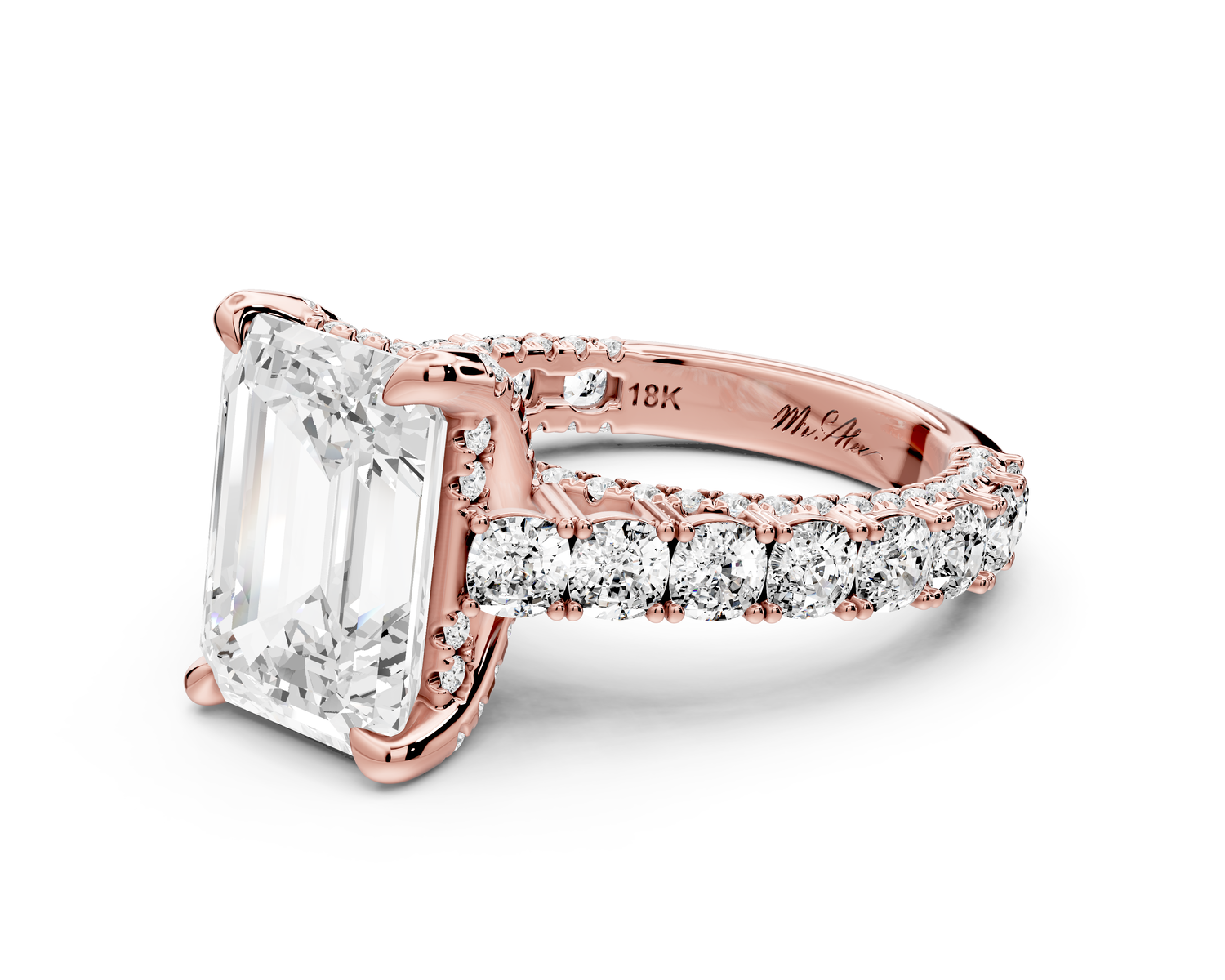 Ivy - 4ct 14k rose gold emerald Diamond Crown Cathedral Rollover Pavé Engagement Ring