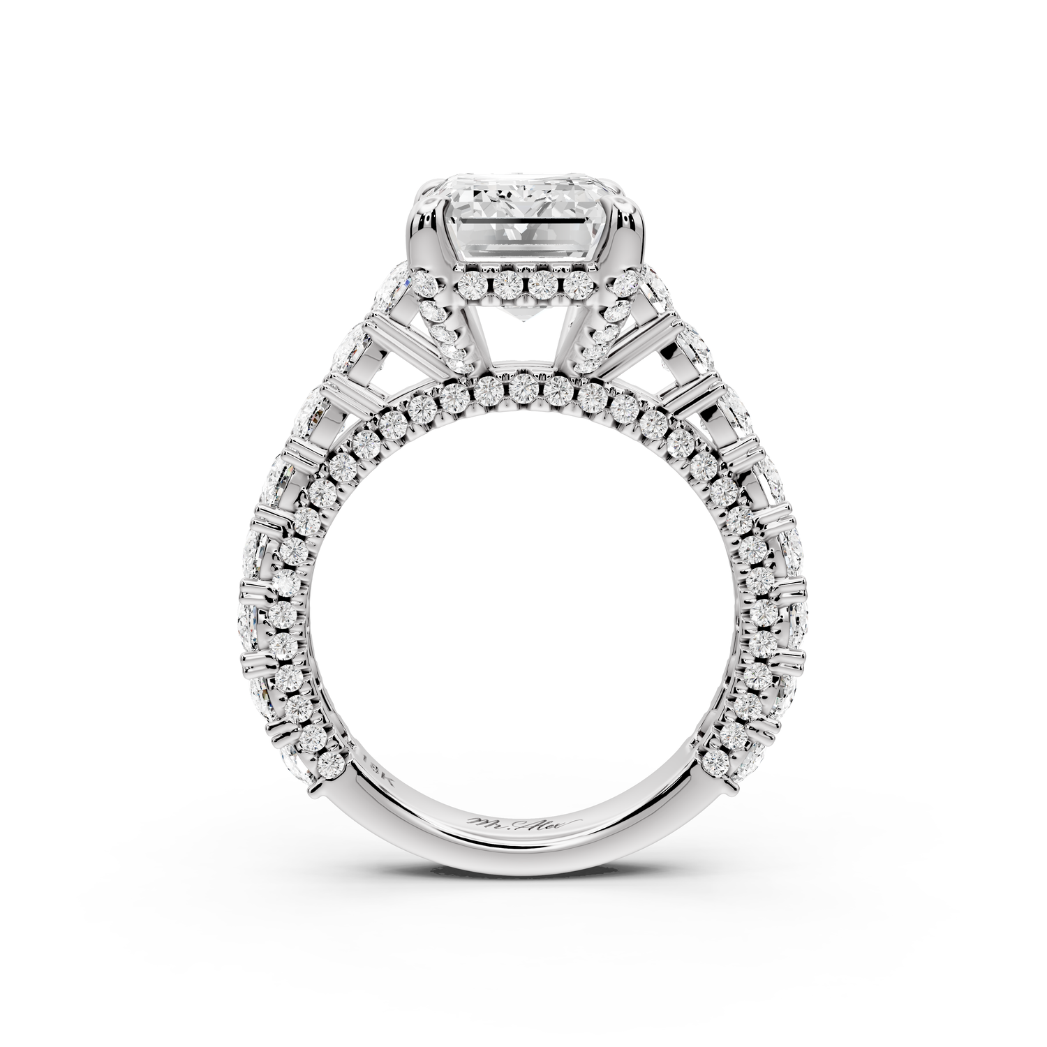 Ivy - 4ct 14k white gold emerald Diamond Crown Cathedral Rollover Pavé Engagement Ring