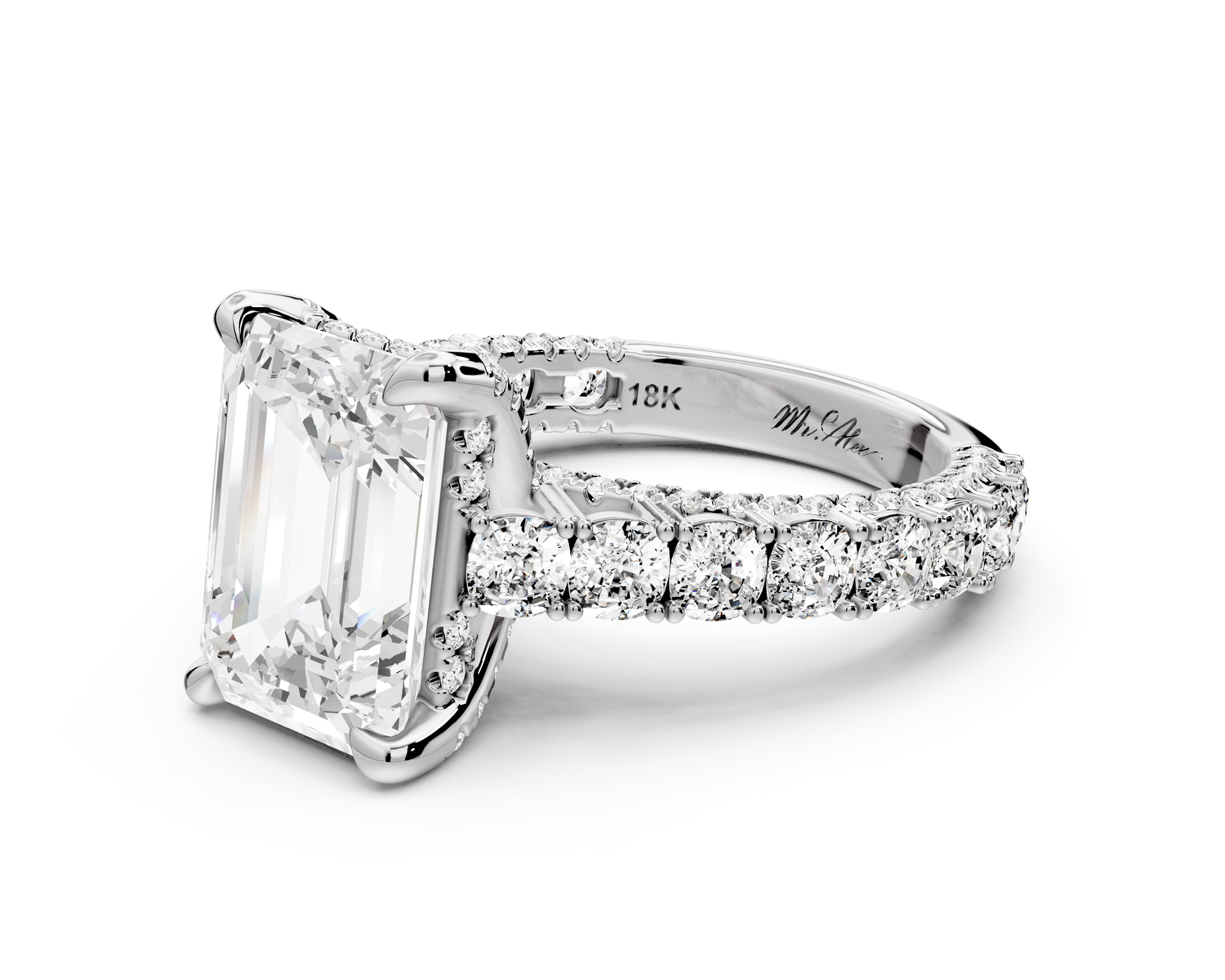 Ivy - 4ct 14k white gold emerald Diamond Crown Cathedral Rollover Pavé Engagement Ring