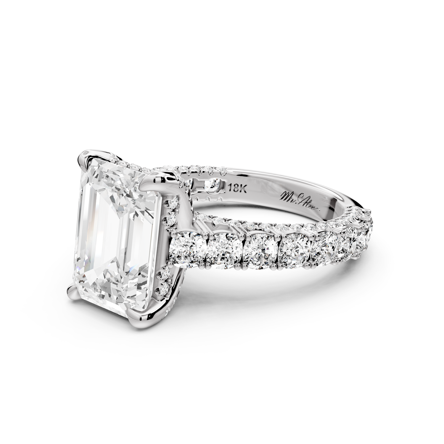 Ivy - 4ct 14k white gold emerald Diamond Crown Cathedral Rollover Pavé Engagement Ring
