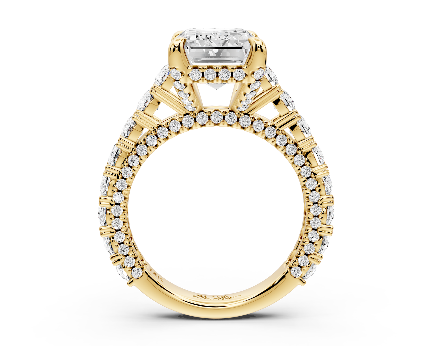 Ivy - 4ct 14k yellow gold emerald Diamond Crown Cathedral Rollover Pavé Engagement Ring