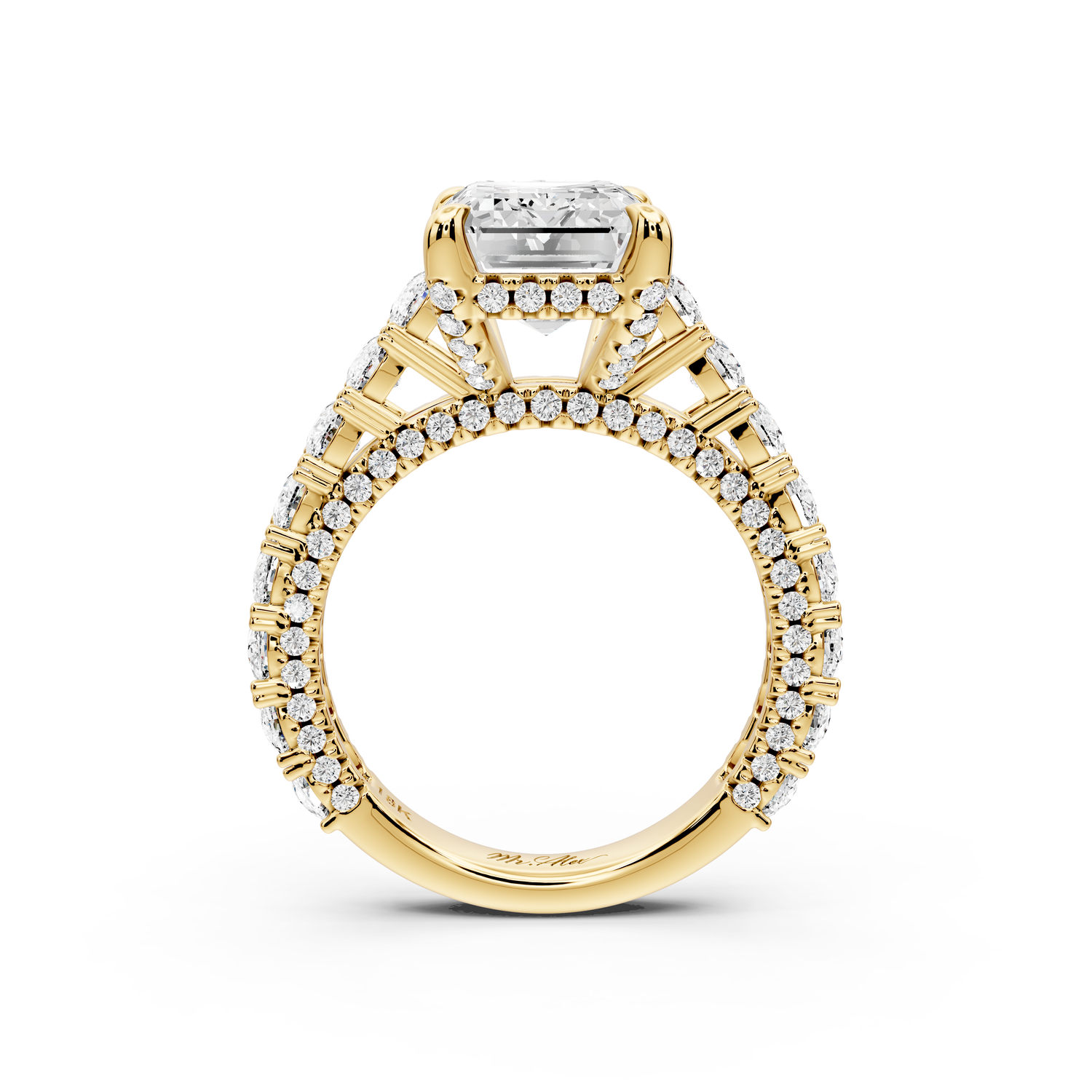 Ivy - 4ct 14k yellow gold emerald Diamond Crown Cathedral Rollover Pavé Engagement Ring