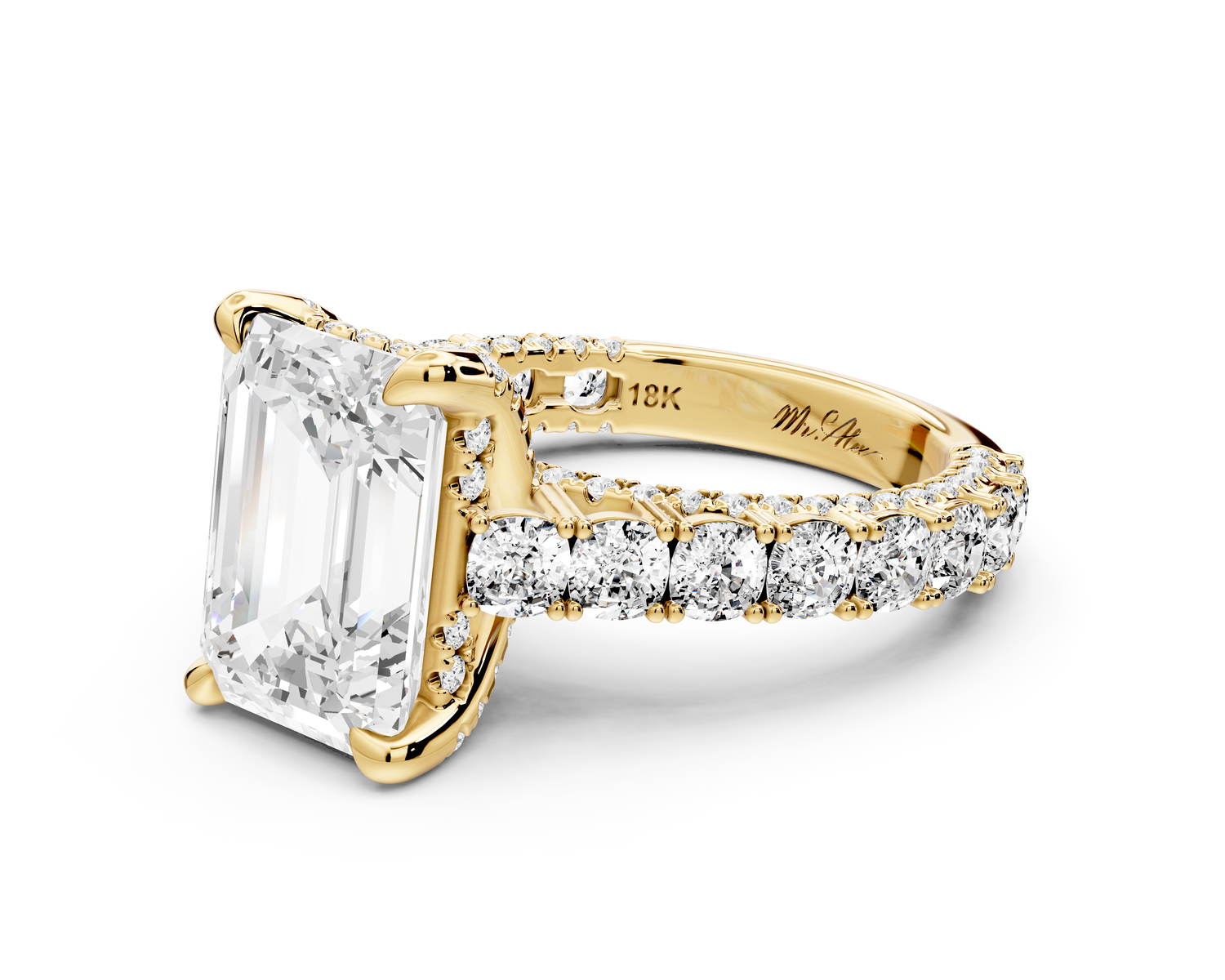 Ivy - 4ct 14k yellow gold emerald Diamond Crown Cathedral Rollover Pavé Engagement Ring