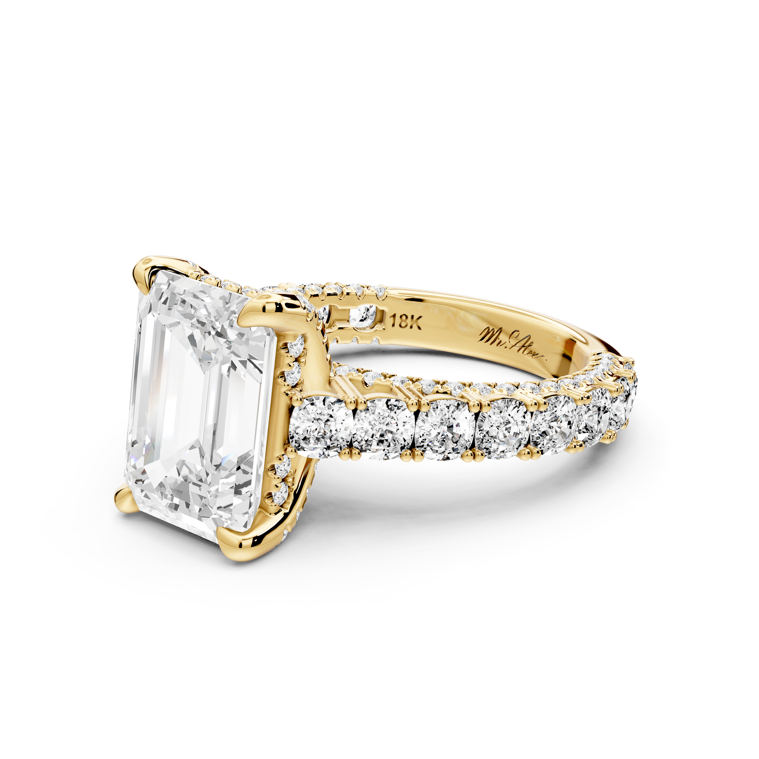 Ivy - 4ct 14k yellow gold emerald Diamond Crown Cathedral Rollover Pavé Engagement Ring