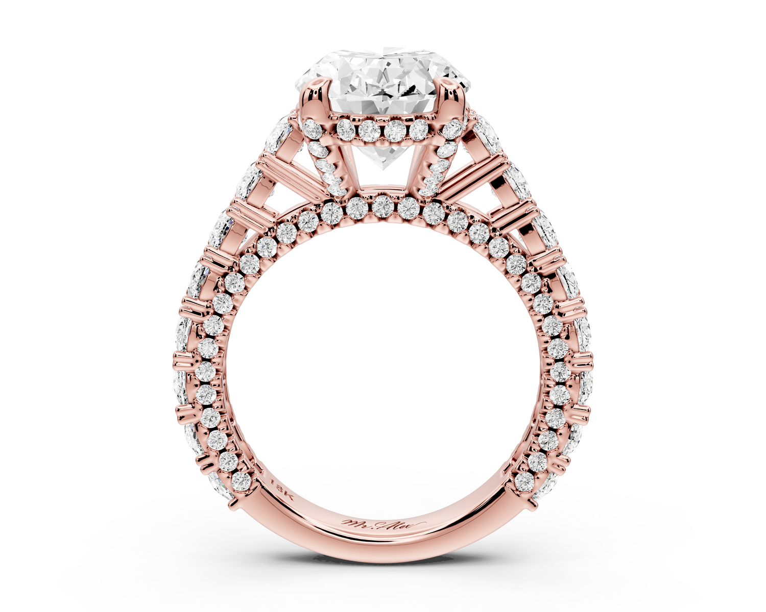 Ivy - 4ct 14k rose gold oval Diamond Crown Cathedral Rollover Pavé Engagement Ring