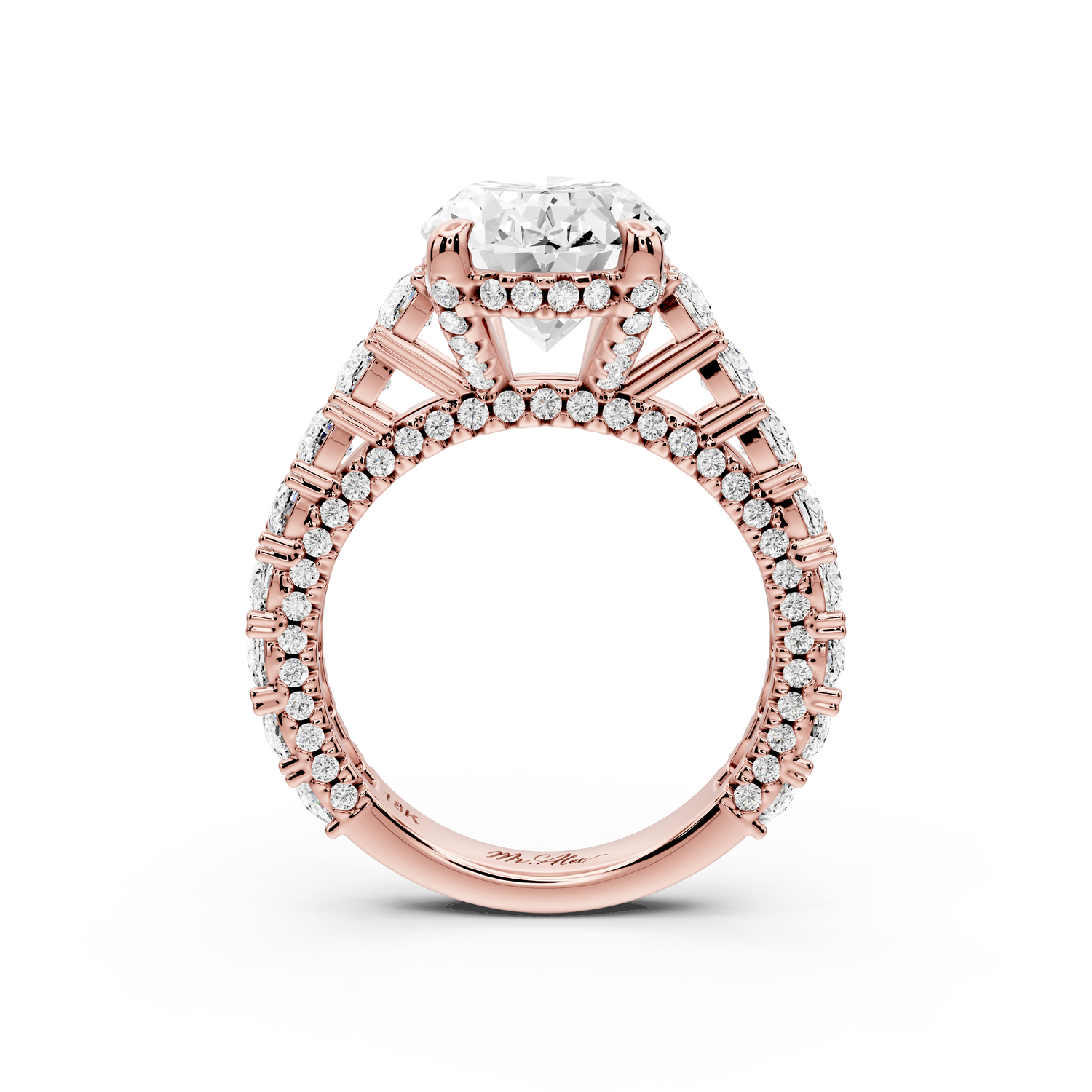 Ivy - 4ct 14k rose gold oval Diamond Crown Cathedral Rollover Pavé Engagement Ring