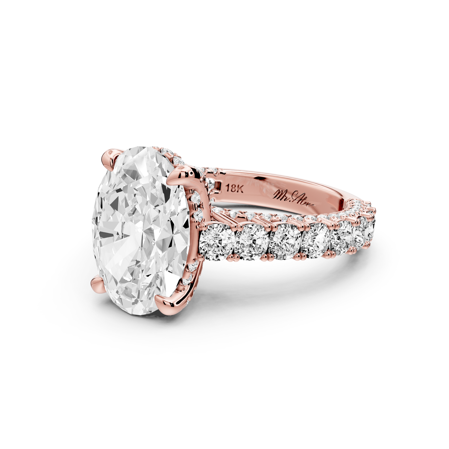 Ivy - 4ct 14k rose gold oval Diamond Crown Cathedral Rollover Pavé Engagement Ring