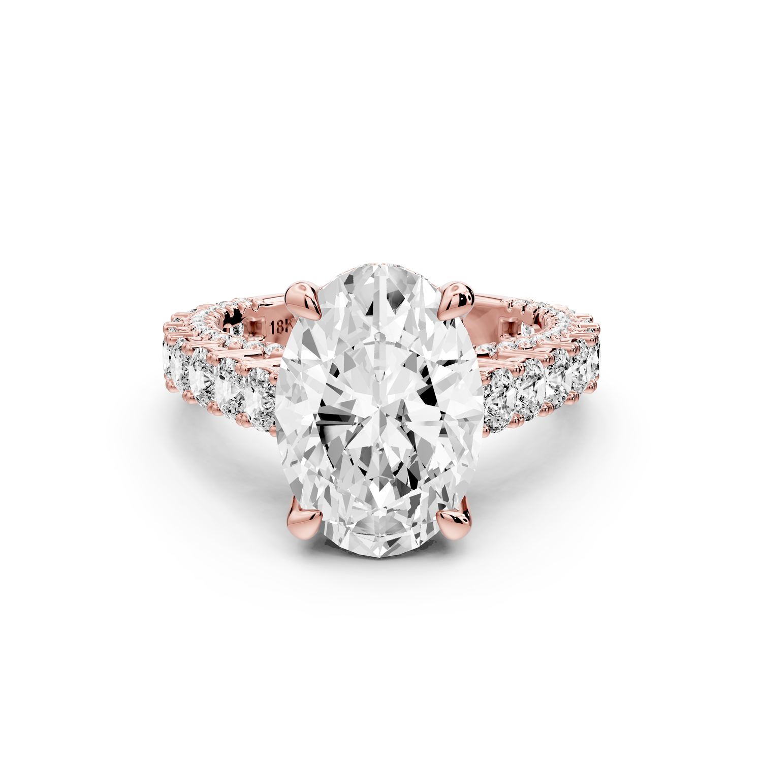 Ivy - 4ct 14k rose gold oval Diamond Crown Cathedral Rollover Pavé Engagement Ring