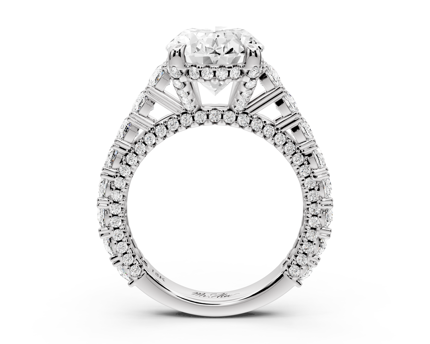 Ivy - 4ct 14k white gold oval Diamond Crown Cathedral Rollover Pavé Engagement Ring
