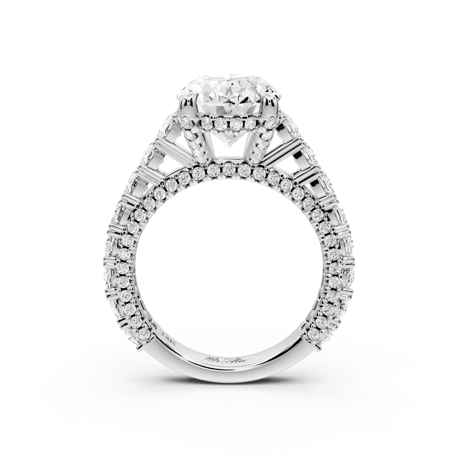 Ivy - 4ct 14k white gold oval Diamond Crown Cathedral Rollover Pavé Engagement Ring