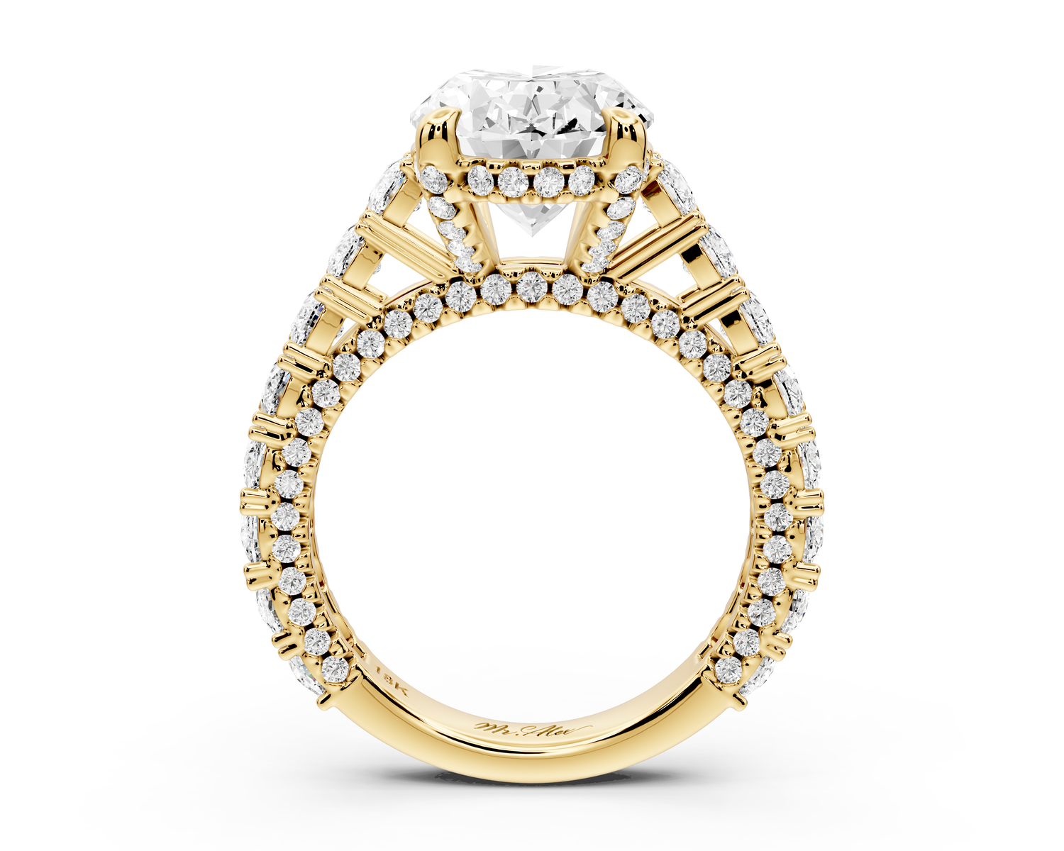 Ivy - 4ct 14k yellow gold oval Diamond Crown Cathedral Rollover Pavé Engagement Ring
