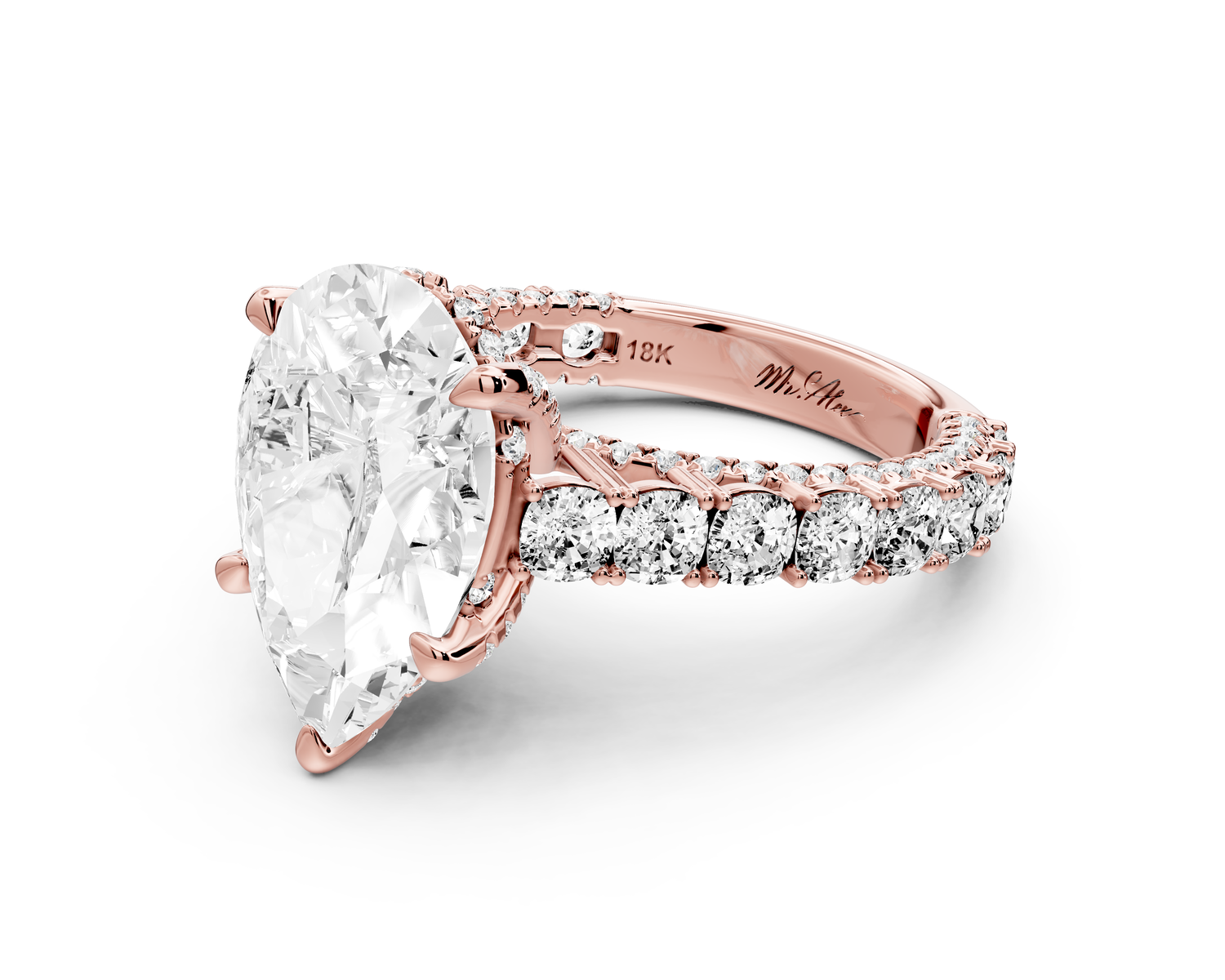 Ivy - 4ct 14k rose gold pear Diamond Crown Cathedral Rollover Pavé Engagement Ring