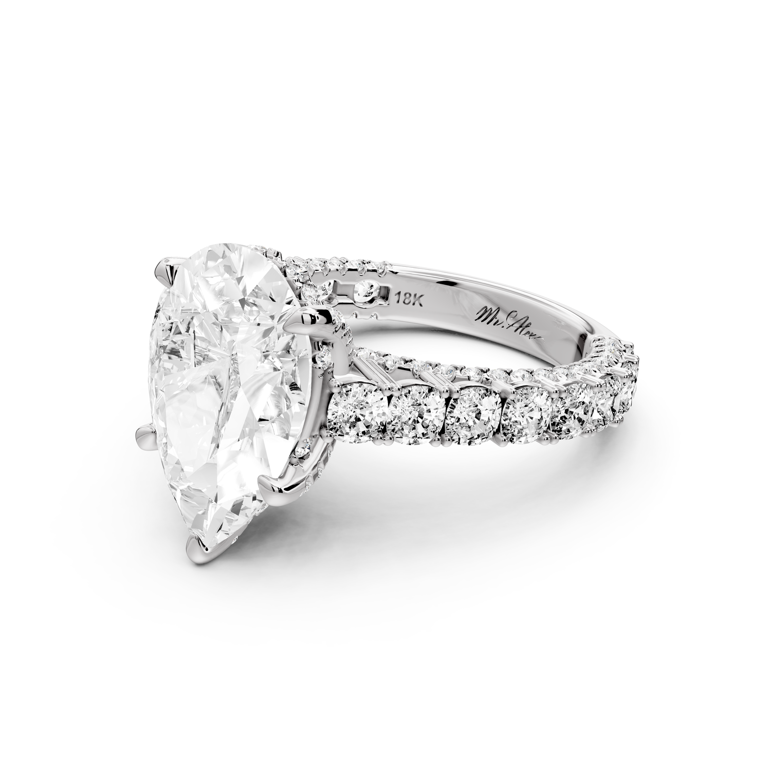 Ivy - 4ct 14k white gold pear Diamond Crown Cathedral Rollover Pavé Engagement Ring