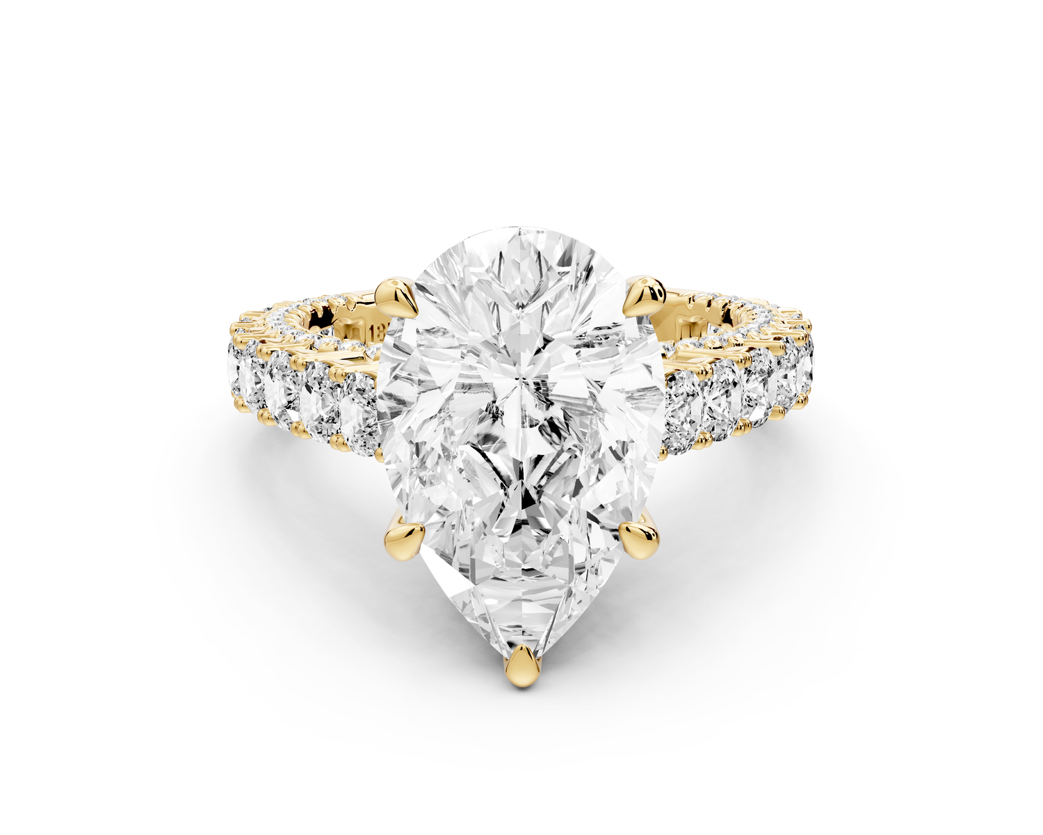 Ivy - 4ct 14k yellow gold pear Diamond Crown Cathedral Rollover Pavé Engagement Ring