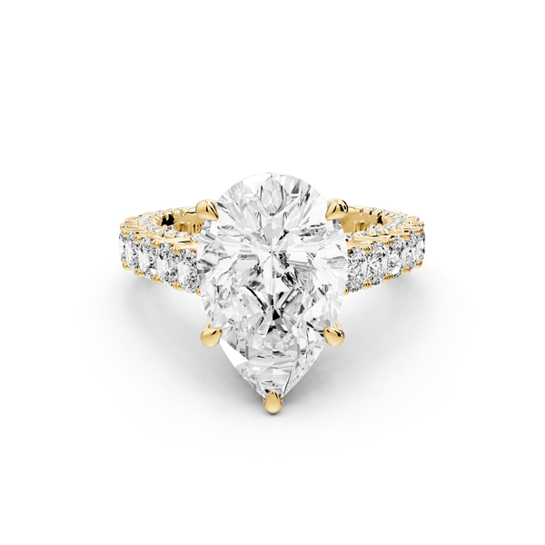 Ivy - 4ct 14k yellow gold pear Diamond Crown Cathedral Rollover Pavé Engagement Ring