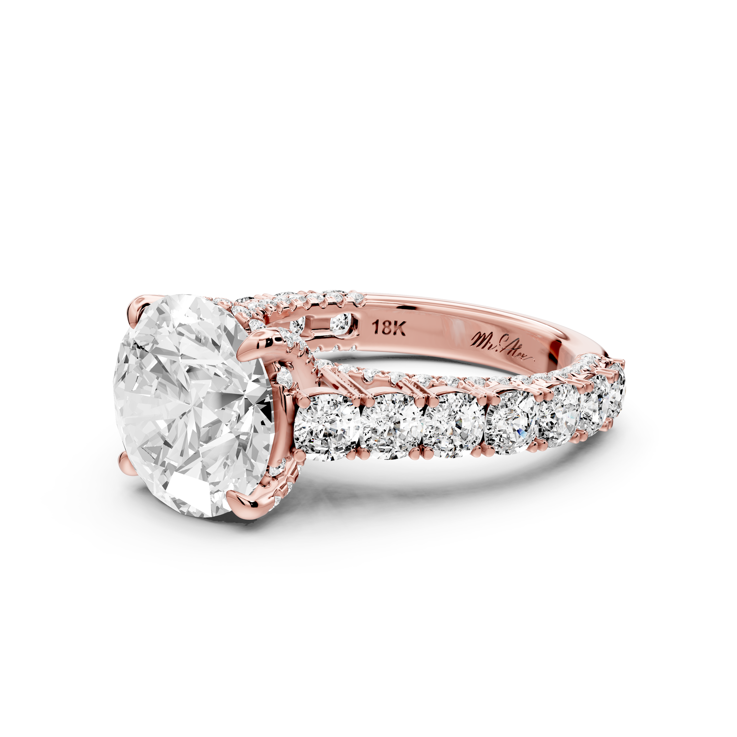 Ivy - 4ct 14k rose gold round Diamond Crown Cathedral Rollover Pavé Engagement Ring