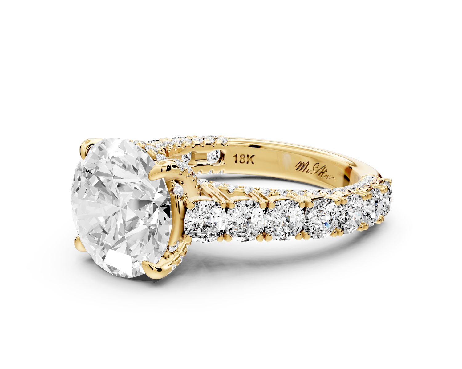 Ivy - 4ct 14k yellow gold round Diamond Crown Cathedral Rollover Pavé Engagement Ring