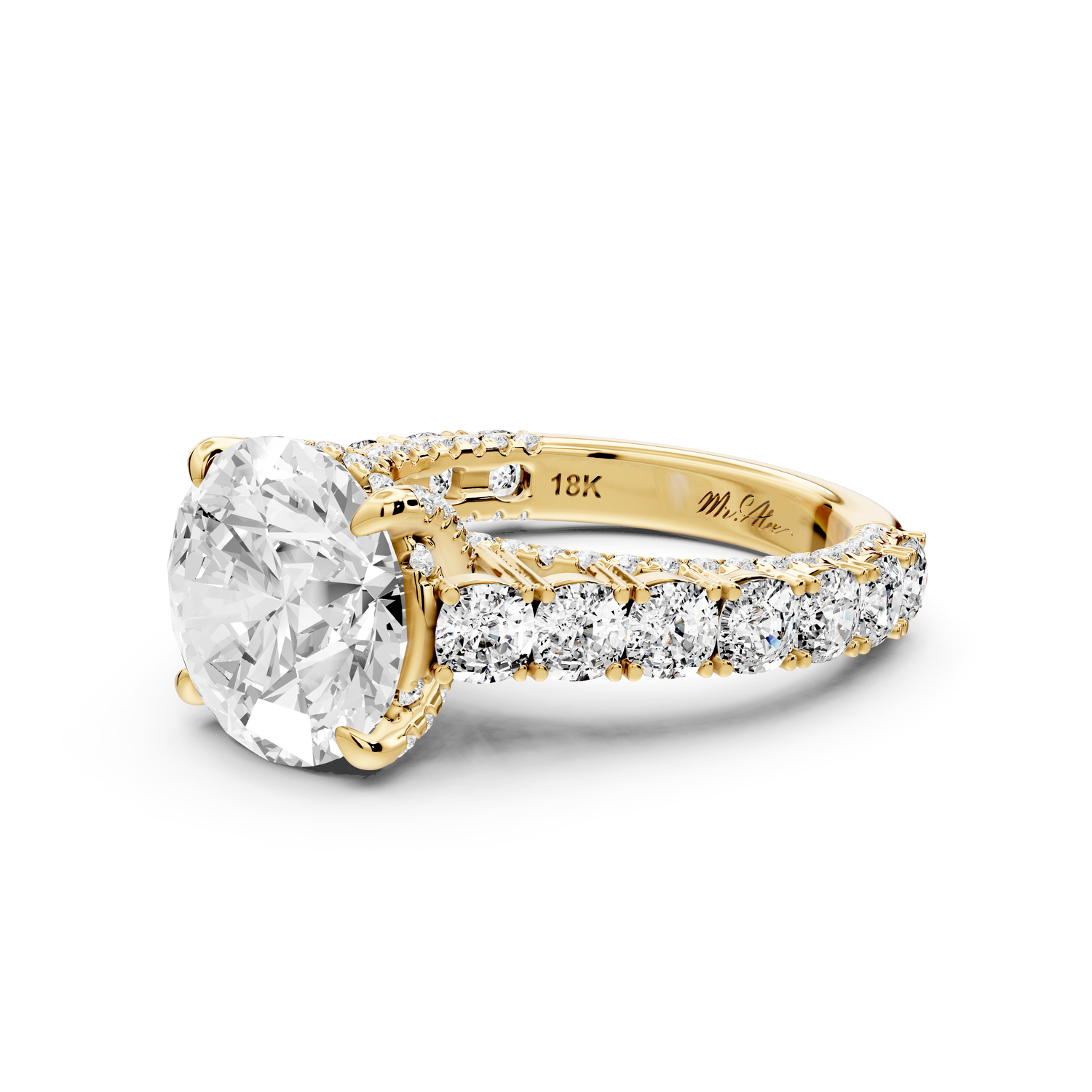Ivy - 4ct 14k yellow gold round Diamond Crown Cathedral Rollover Pavé Engagement Ring