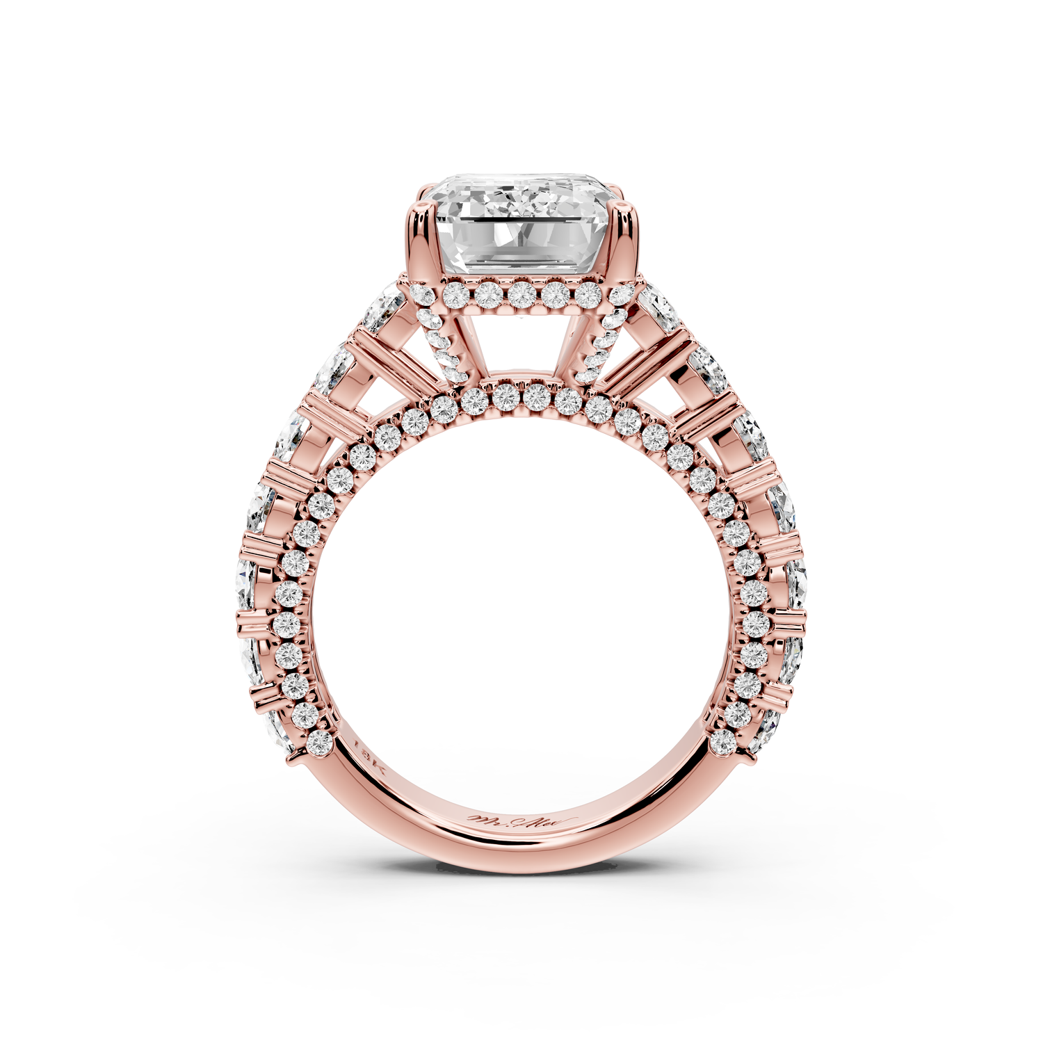 Ivy - 5ct 14k rose gold emerald Diamond Crown Cathedral Rollover Pavé Engagement Ring