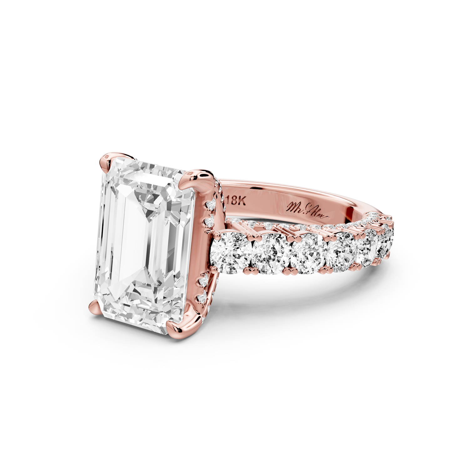 Ivy - 5ct 14k rose gold emerald Diamond Crown Cathedral Rollover Pavé Engagement Ring