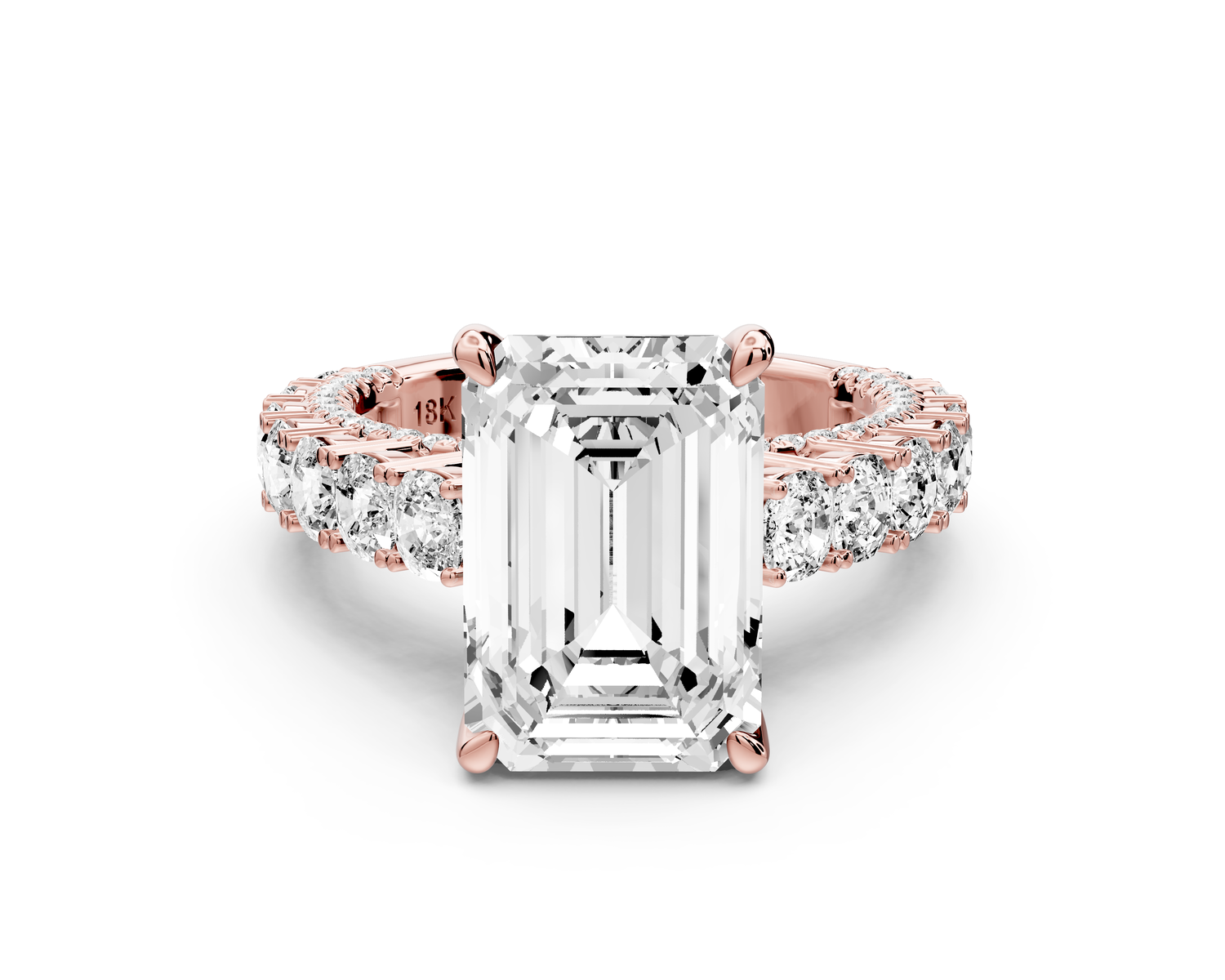 Ivy - 5ct 14k rose gold emerald Diamond Crown Cathedral Rollover Pavé Engagement Ring