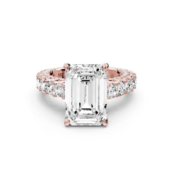 Ivy - 5ct 14k rose gold emerald Diamond Crown Cathedral Rollover Pavé Engagement Ring