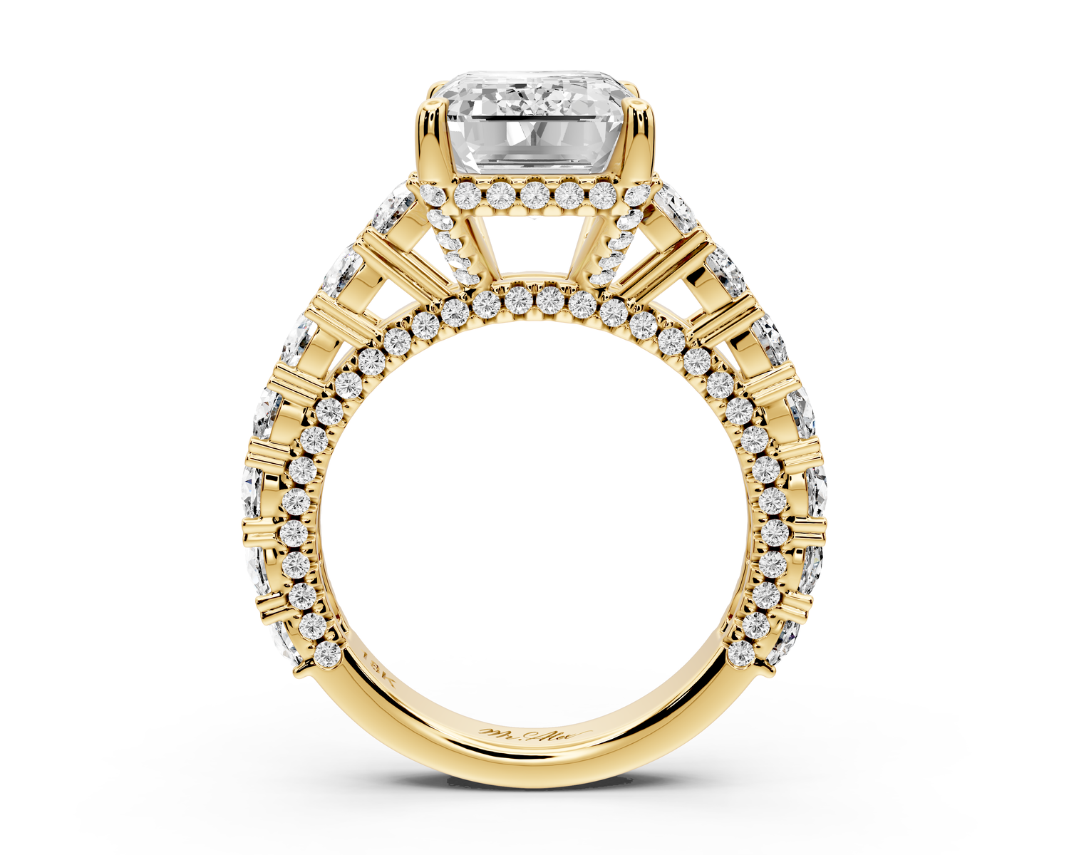 Ivy - 5ct 14k yellow gold emerald Diamond Crown Cathedral Rollover Pavé Engagement Ring