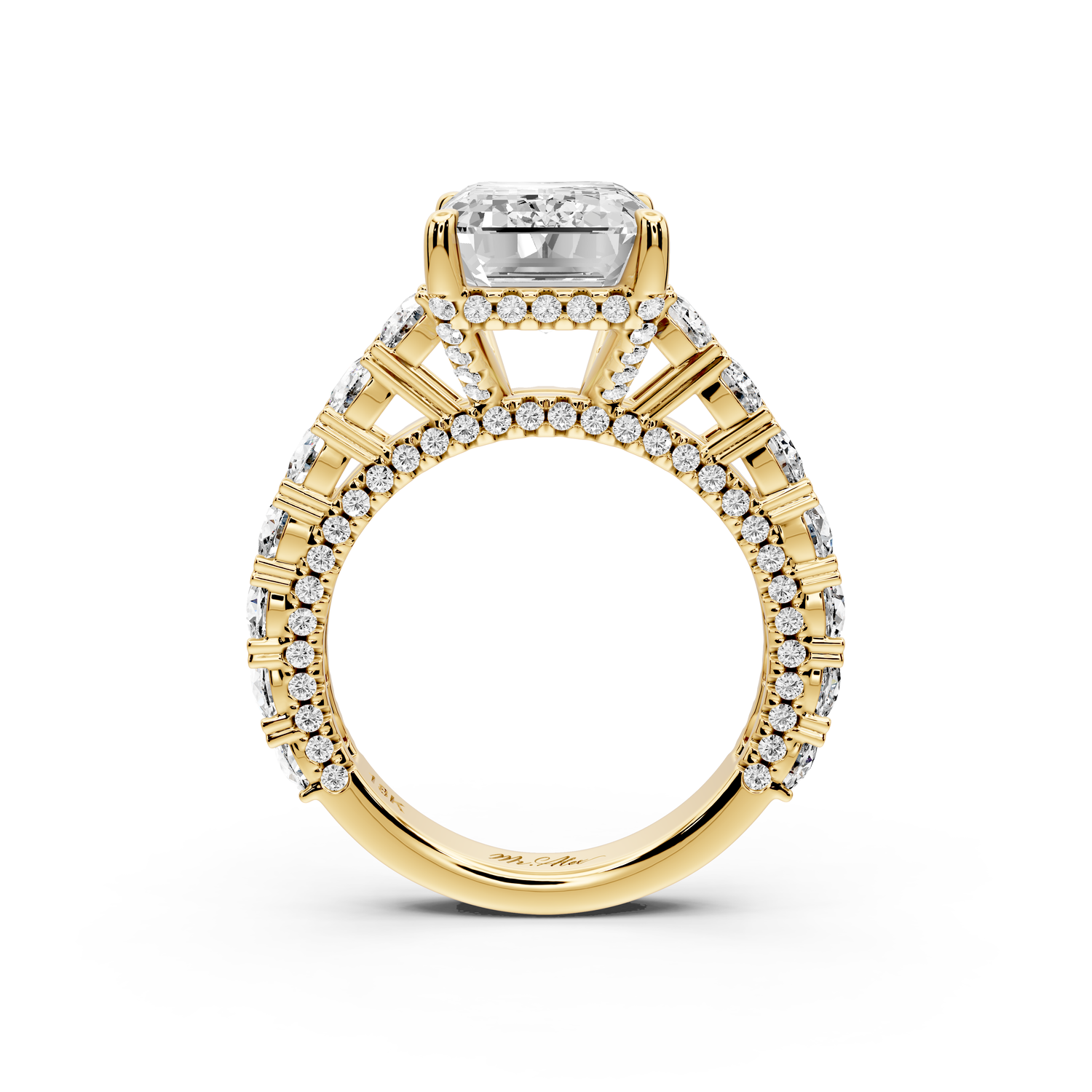 Ivy - 5ct 14k yellow gold emerald Diamond Crown Cathedral Rollover Pavé Engagement Ring