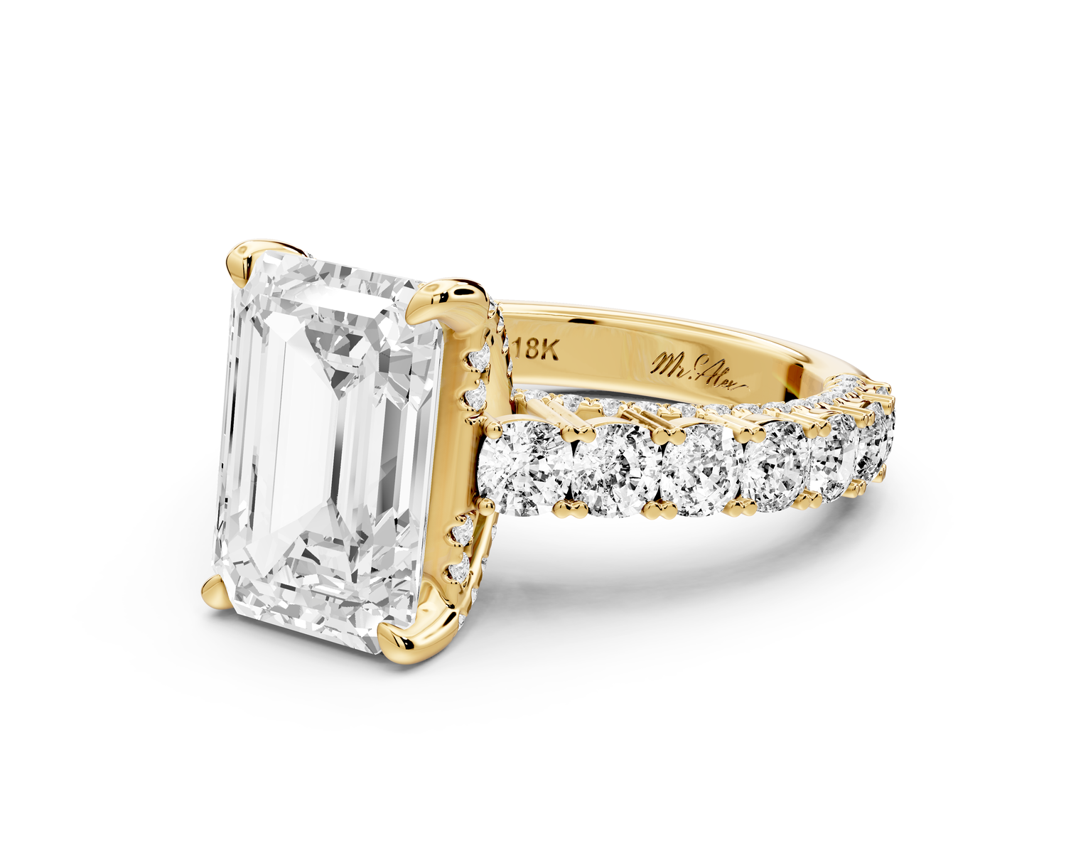 Ivy - 5ct 14k yellow gold emerald Diamond Crown Cathedral Rollover Pavé Engagement Ring