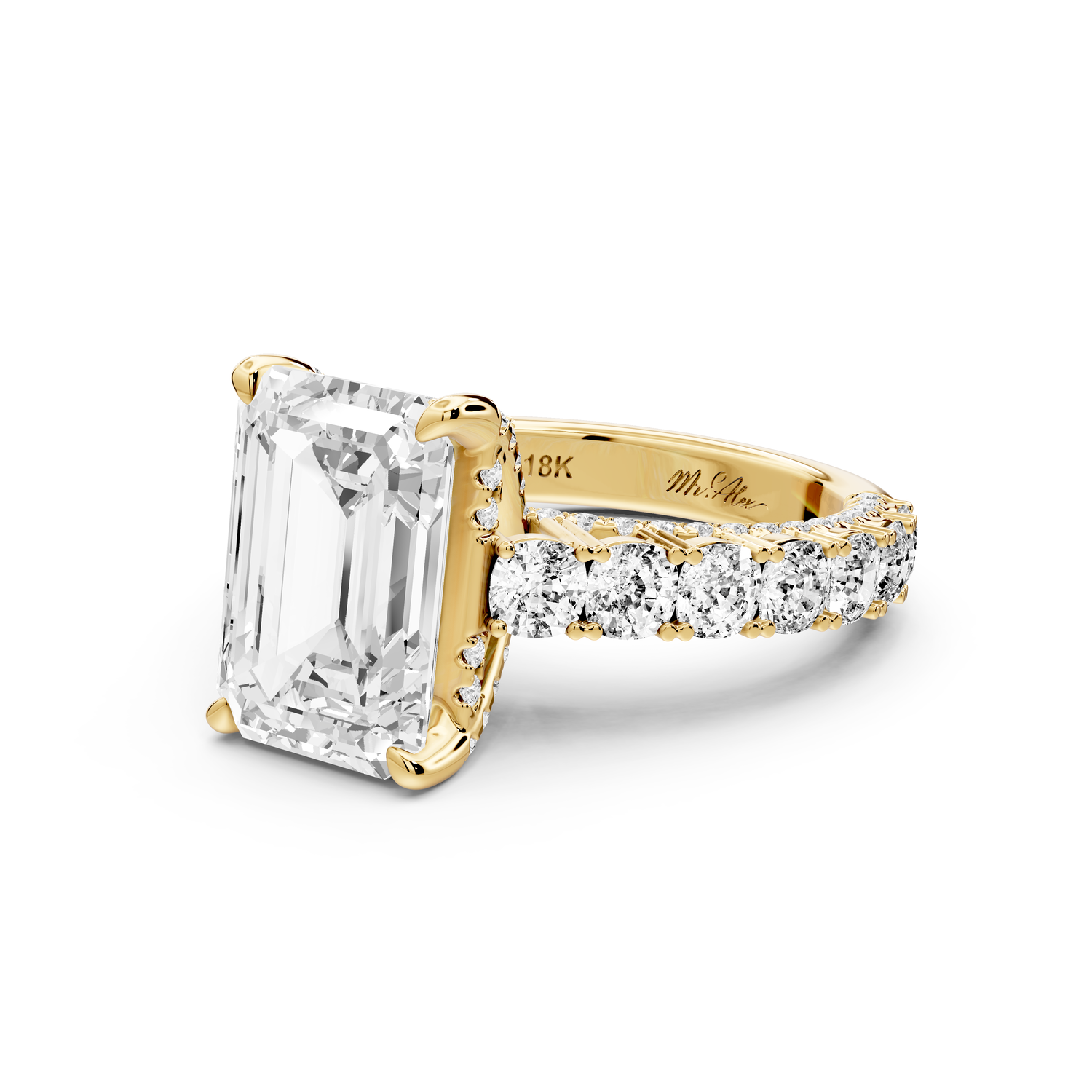 Ivy - 5ct 14k yellow gold emerald Diamond Crown Cathedral Rollover Pavé Engagement Ring