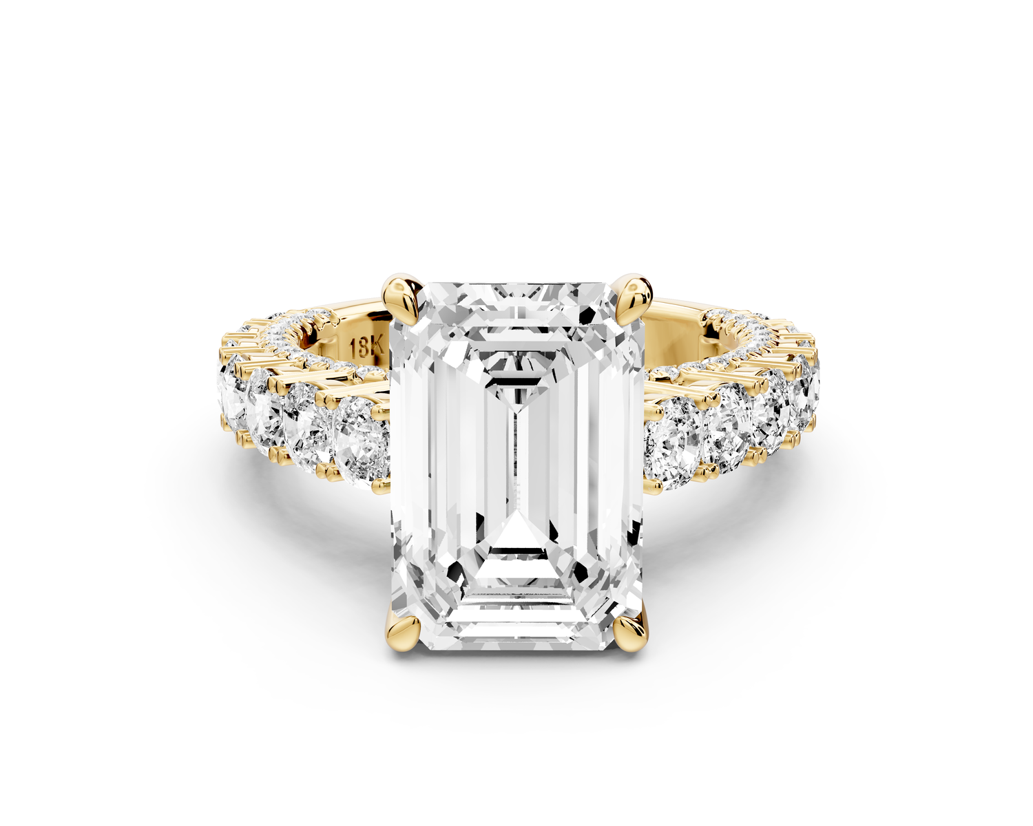 Ivy - 5ct 14k yellow gold emerald Diamond Crown Cathedral Rollover Pavé Engagement Ring