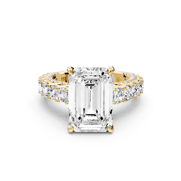 Ivy - 5ct 14k yellow gold emerald Diamond Crown Cathedral Rollover Pavé Engagement Ring