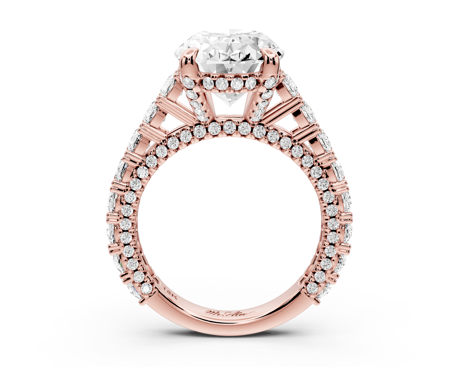 Ivy - 5ct 14k rose gold oval Diamond Crown Cathedral Rollover Pavé Engagement Ring