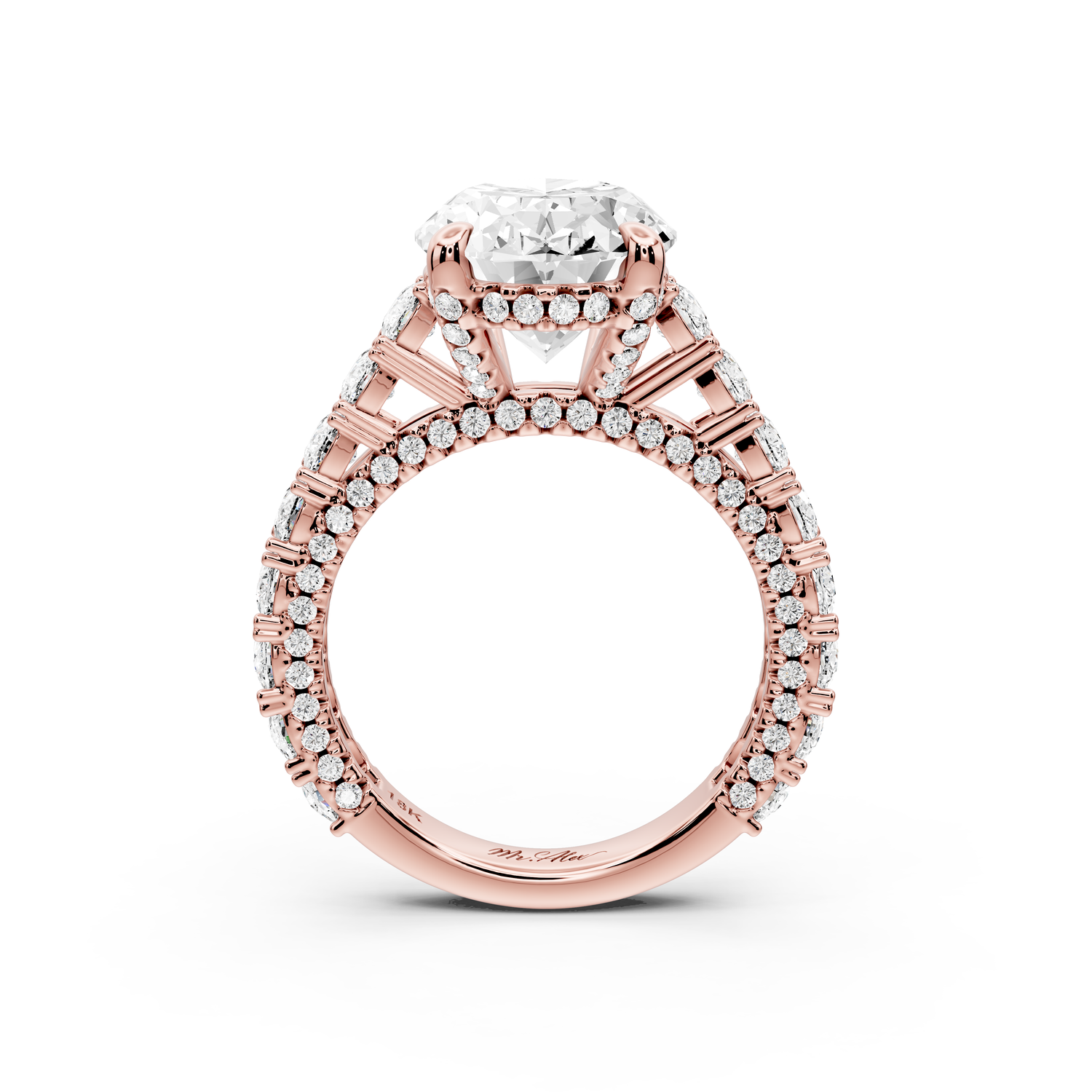 Ivy - 5ct 14k rose gold oval Diamond Crown Cathedral Rollover Pavé Engagement Ring
