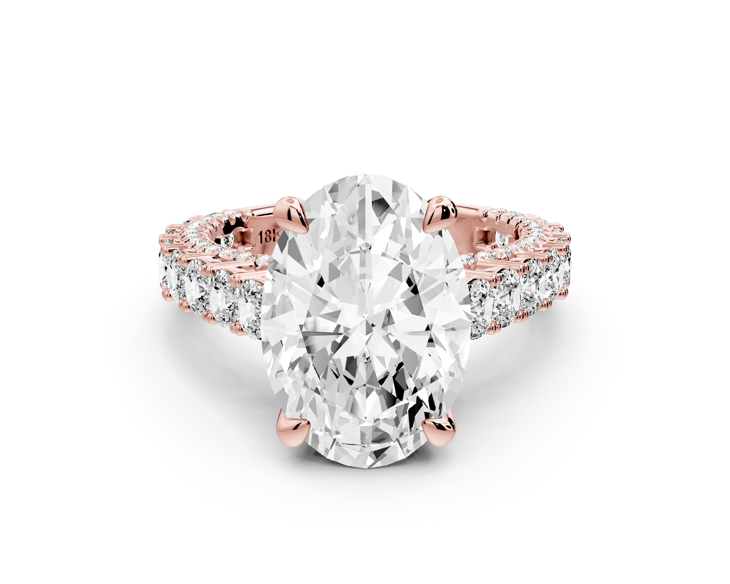 Ivy - 5ct 14k rose gold oval Diamond Crown Cathedral Rollover Pavé Engagement Ring