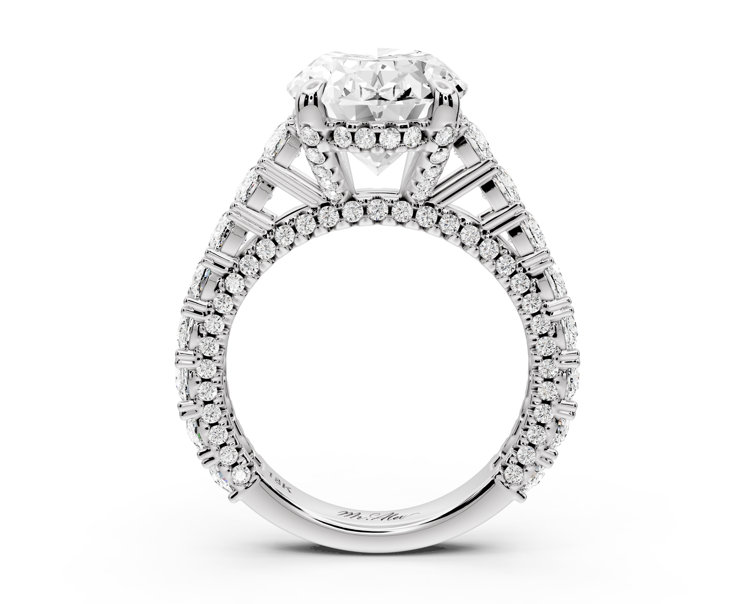 Ivy - 5ct 14k white gold oval Diamond Crown Cathedral Rollover Pavé Engagement Ring