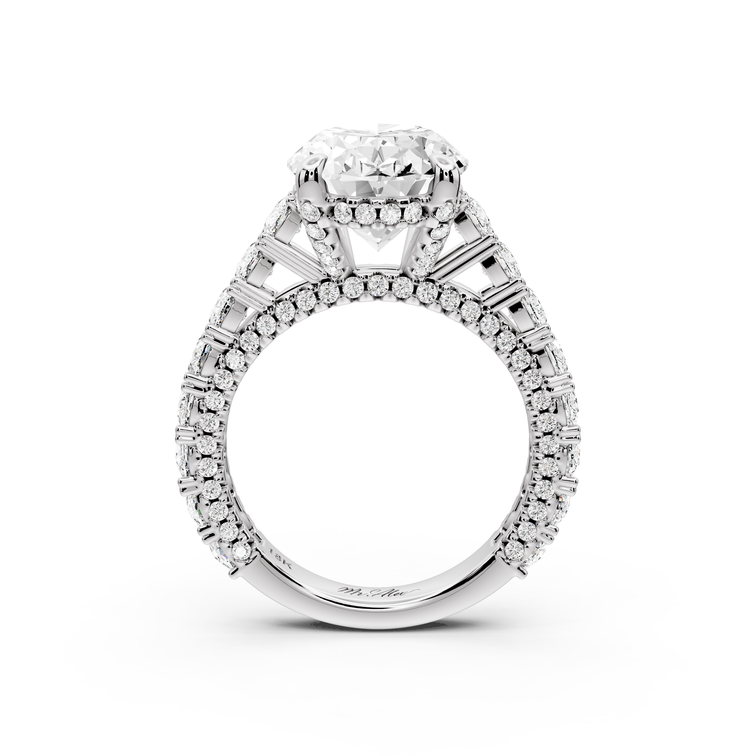 Ivy - 5ct 14k white gold oval Diamond Crown Cathedral Rollover Pavé Engagement Ring